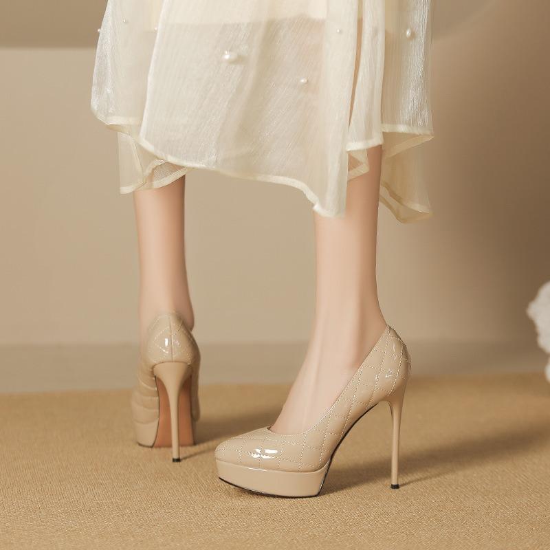 - Scarpe con tacco alto a spillo con tacco sottile e punta arrotondata, da donna, con temperamento sexy, impermeabili, con plateau, scollatura bassa, a quadri, super tacco alto, scarpe singole da donna
