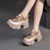 Fashion 7CM Women Chunky Platform Shoes Summer Hollow Out Breathable Genuine Cow Leather Round Toe Thick High Heel Casual Shoes