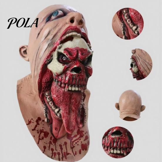 Latex Horror Mask Halloween Skull Mask, Tongue Sticking-Out Full Head Breathable Masquerade for Cosplay Party Costume Props Tongue-Out
