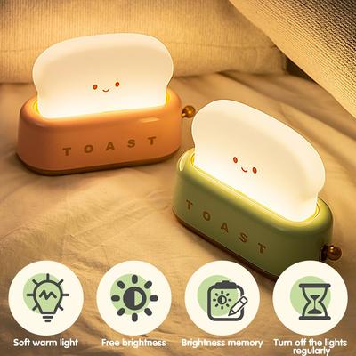 Kreatives Spaß LED Nachtlicht Toaster USB Wiederaufladbar Nachttisch Cartoon Nachtlampe Einstellbare Helligkeit Abschaltzeit
