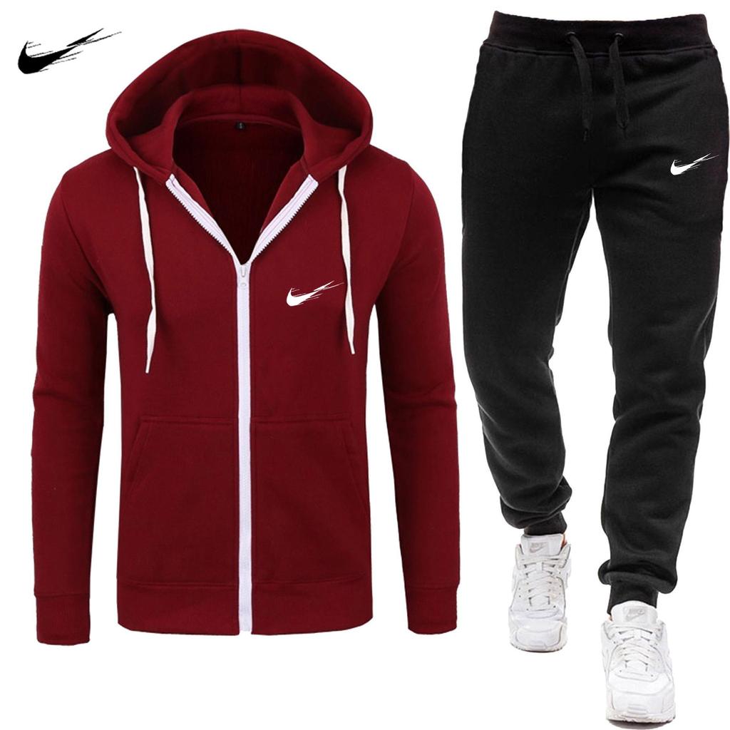 Navy Blue 2024 New Casual Sweatshirt Zipper Hooded Sweatshirt Jacket Men's Solid Color Cardigan Sports Men's Sweatshirt Set