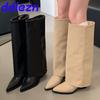 Fashion New Female Slip On Footwear Fashion Denim Women Knee High Boots Pointed Toe Ladies Modern Long Booties With Heels Pumps Shoes