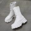 2024 Winter Shoes Women White Boots Autumn Fashion PU Leather Platform Gothic Boots Punk Combat Mid-Calf Boots For Women Booties