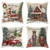 Vintage Christmas Throw Pillow Covers Set of 4, Polyester Velvet Farmhouse Holiday Cushion Cases 18x18 Inch, Zippered