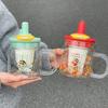 Glass female high-value with straw large-capacity student tea separation tea cup cute