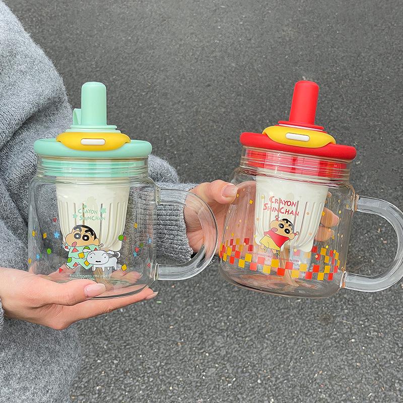 Glass female high-value with straw large-capacity student tea separation tea cup cute