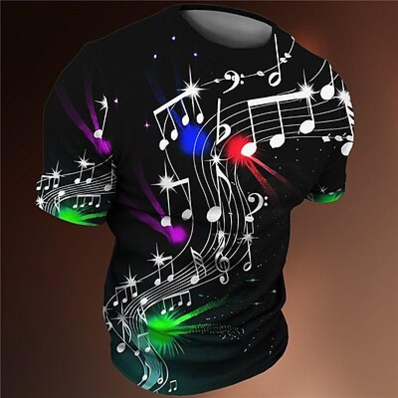 

Музыкальные ноты Мужская 3D-рубашка Черная летняя мужская футболка с графическим музыкальным круглым вырезом Одежда с 3D-принтом На открытом воздухе Повседневная с коротким рукавом Модельер 4XL