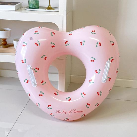 Love Heart Kids Swimming Ring with Handle Summer Baby Inflatable Swim Ring Thickened PVC Pool Float Tube Ring Toy
