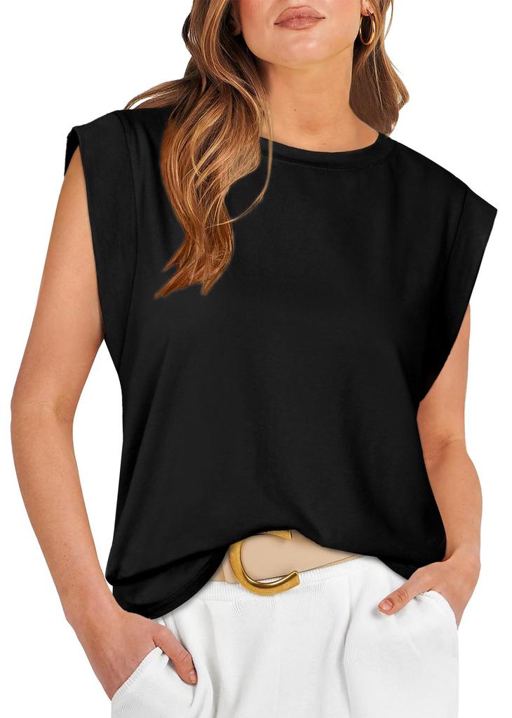 Women's Round Neck Sleeveless Cap Shoulder Loose Fit Elegant Commute Tank Top Solid Color Casual Tee