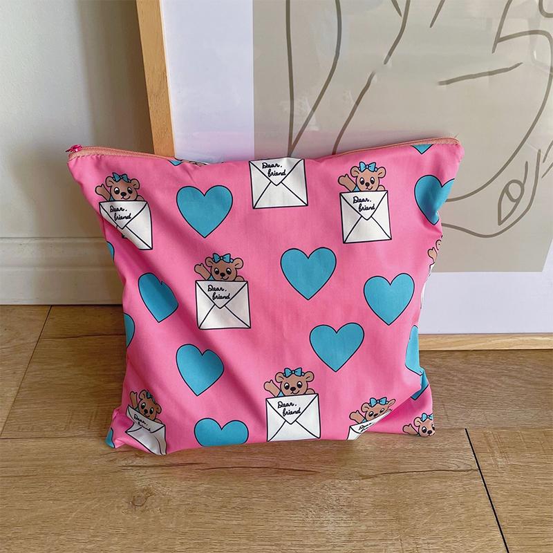 Kawaii Makeup Bag  Cartoon Bear Pattern Cosmetic Pouch Toiletry Bag Large Capacity Portable Stationery Bag