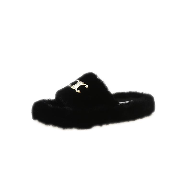 Mao Mao Slippers Wear Women's 2025 New Autumn and Winter Commuting One-character Cotton Drag Versatile Fish Mouth To Keep Warm One Pedal