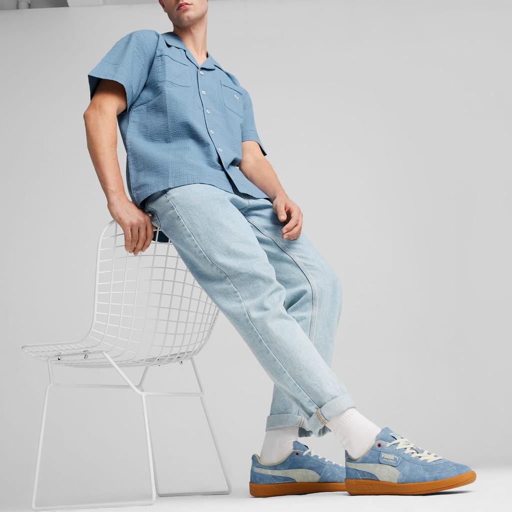 Puma Mmq Series Solid Color Button Minimalist Casual Loose Short Sleeve Shirt Men shirts Zen-Blue 624016-20
