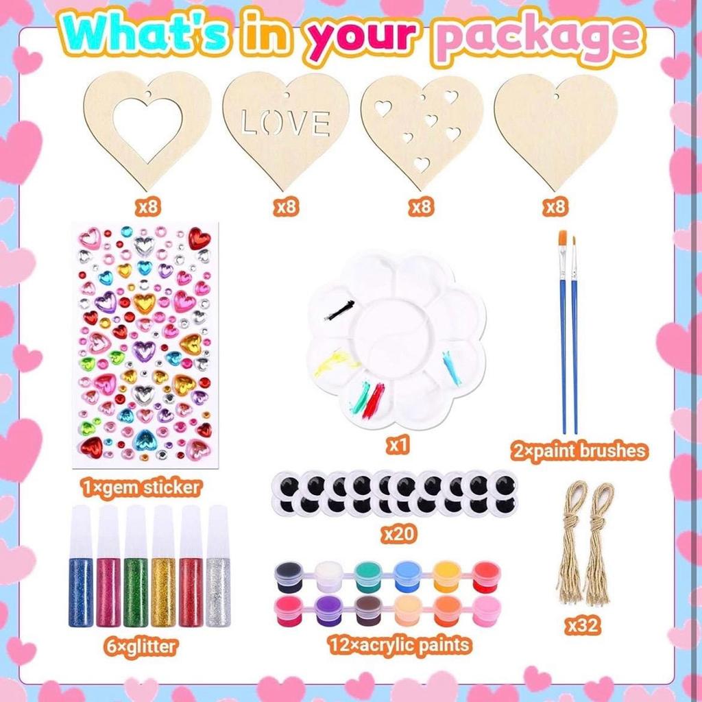 32 Wooden Heart-shaped Handicrafts, Valentine's Day Heart-shaped DIY Adult Handicrafts, Class Gifts, Party Decorations.