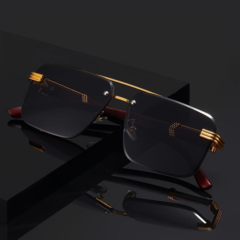 Luxury Frameless Fashion Glasses for Men and Women, Imitation Wood Grain Temple Tips, Perfect Choice, Versatile Comfortable