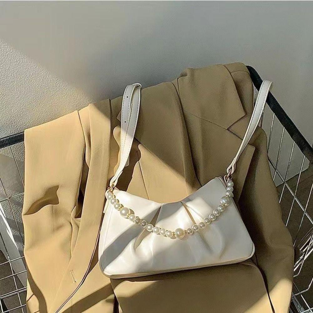 PU Leather Solid Color Underarm Bag Large Capacity Carrying Pleated Cloud Bag Minimalist Portable Single Shoulder Wallet