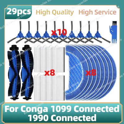 Compatible for Conga 1099 Connected / 1990 Connected Parts Main Side Brush Hepa Filter Mop Cloth Replacement Accessories