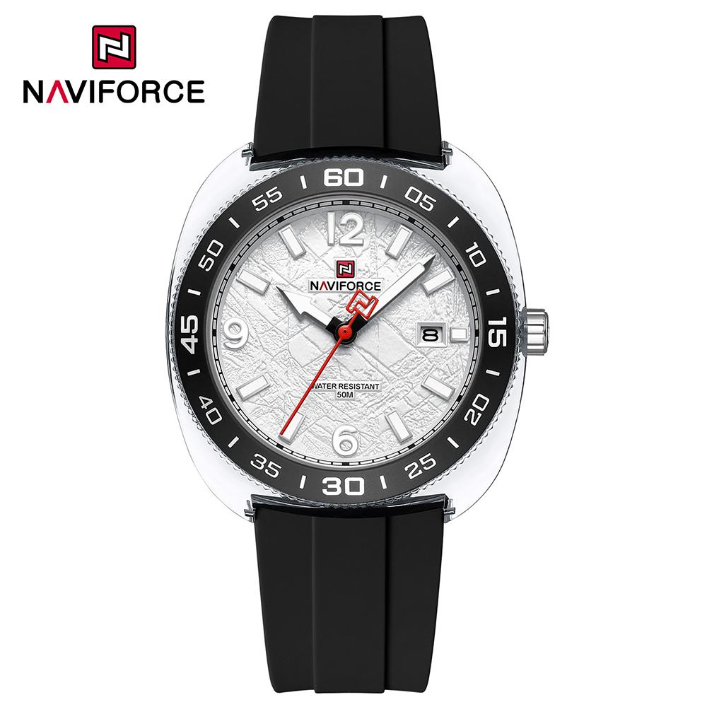 NAVIFORCE Original Men Calendar Watch Quartz Movement Round Case Luminous Pointer 50m Waterproof Silicone Strap Men Casual Watch NF7132