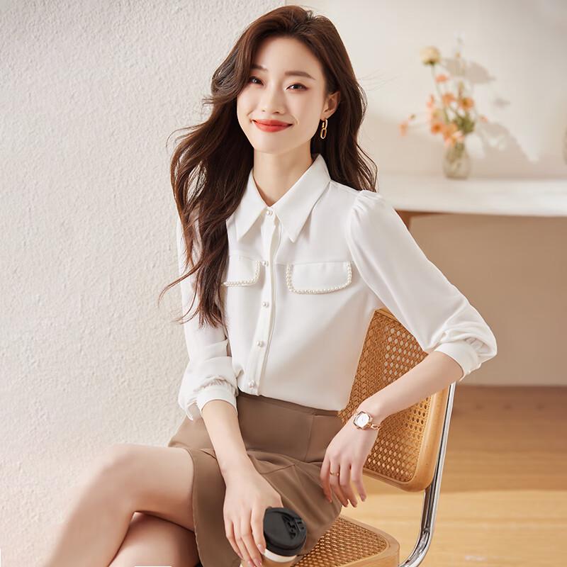 Tluoman Women s Elegant Long-Sleeve Lapel Shirt M