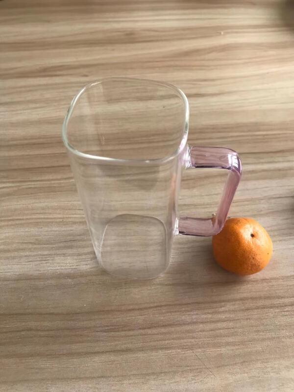 High Borosilicate Glass Juice Cup with Yellow Handle, 400ml