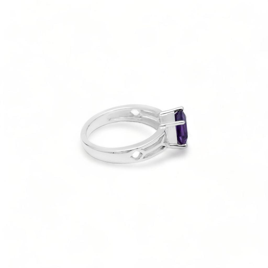 925 Sterling Silver Amethyst Ring – Princess Cut Natural Purple Gemstone Elegant Band for Women