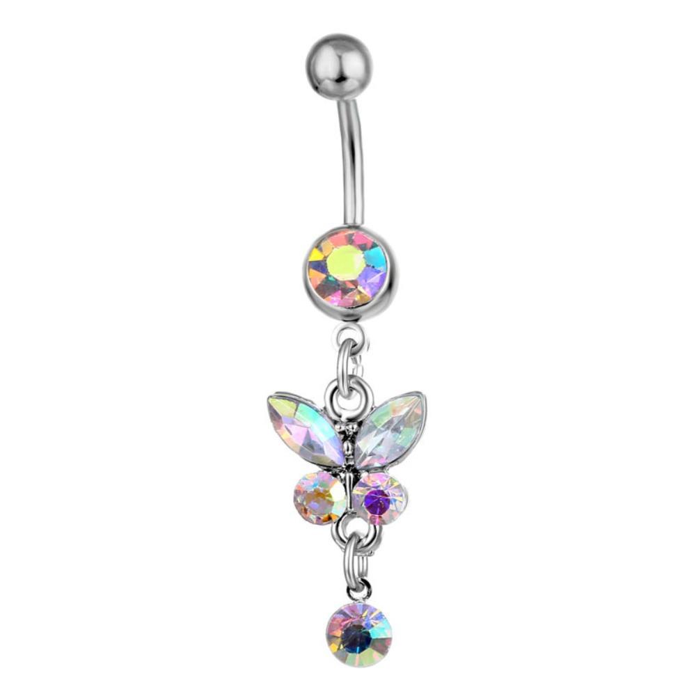 Stainless Steel Zircon Navel Ring Rhinestone Colorful Butterfly Pendants Belly Button Ring Hip Hop Piercing