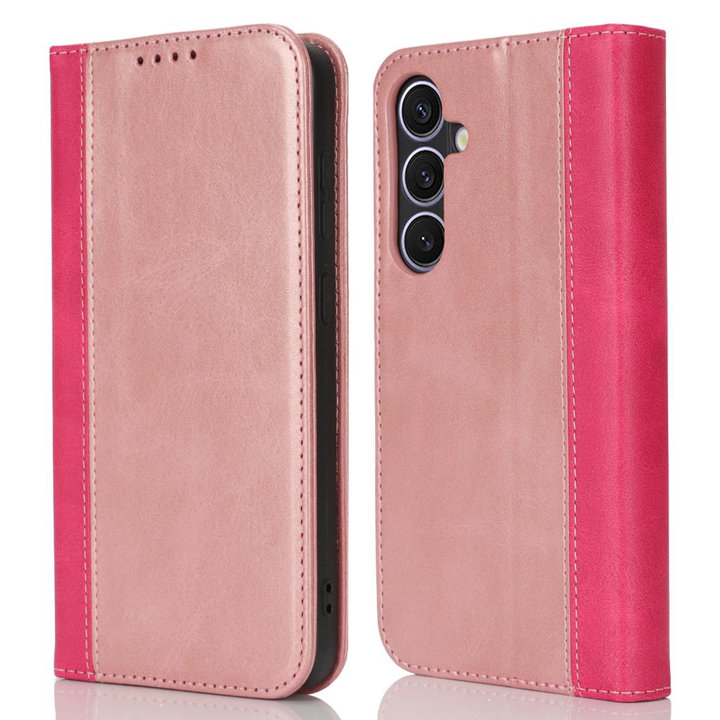 For Samsung Galaxy S24+ Case Calf Texture 3 Card Slots Color Splicing Leather Phone Cover