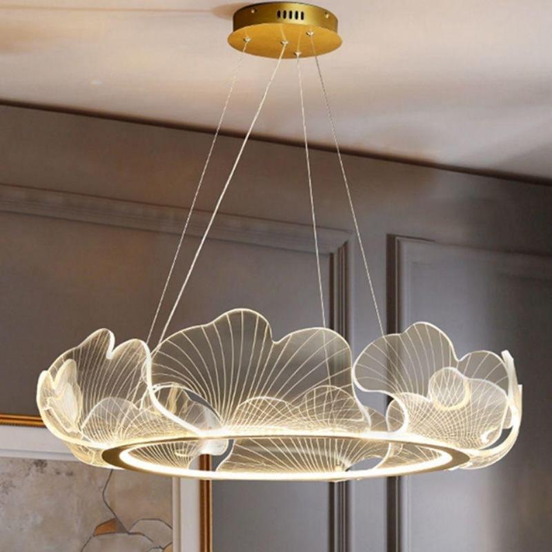 Wohnzimmer-Kronleuchter, moderne Acryl-Ginkgo-Pendelleuchte, LED-Kronleuchter für Esszimmer, Beleuchtungskörper