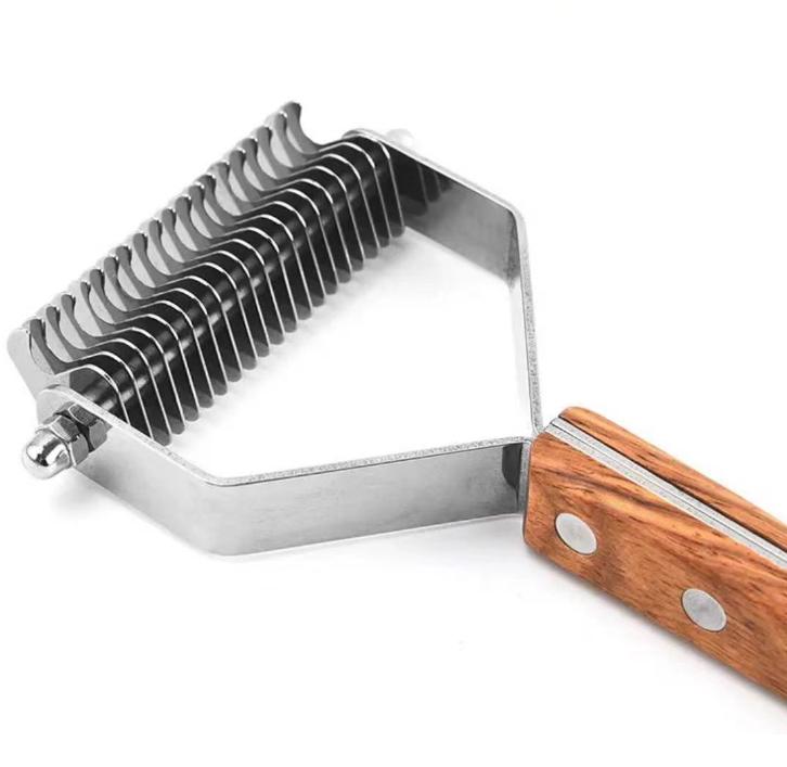 Double Row Cat and Dog Hair Comb Specific Pet Hair Removal Cleaning Tool with Wooden Handle Stocked Feature
