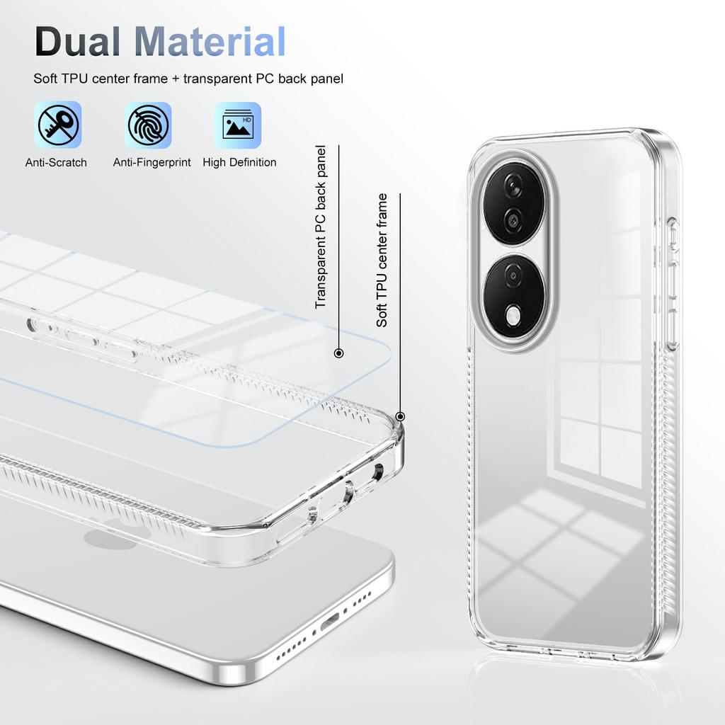 For Honor X7b 4G Clear Phone Case TPU PC Anti-Slip Drop-Proof Back Cover