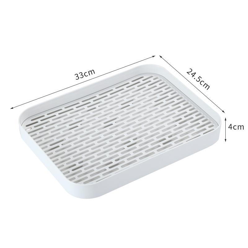 Solid Color Double Layer Japanese Kitchen Tray: Rectangular Storage Rack for Cups, Fruits, Vegetables, and Tea.