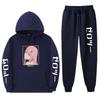 Unisex Anime-Inspired Hooded Sweatshirt Set With Fleece Lining Loose Fit Long Sleeve Top Pants Winter Casual Wear