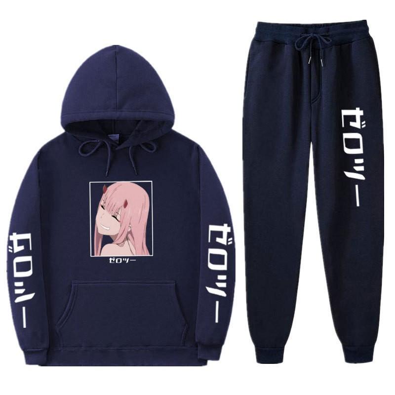 Unisex Anime-Inspired Hooded Sweatshirt Set With Fleece Lining Loose Fit Long Sleeve Top Pants Winter Casual Wear
