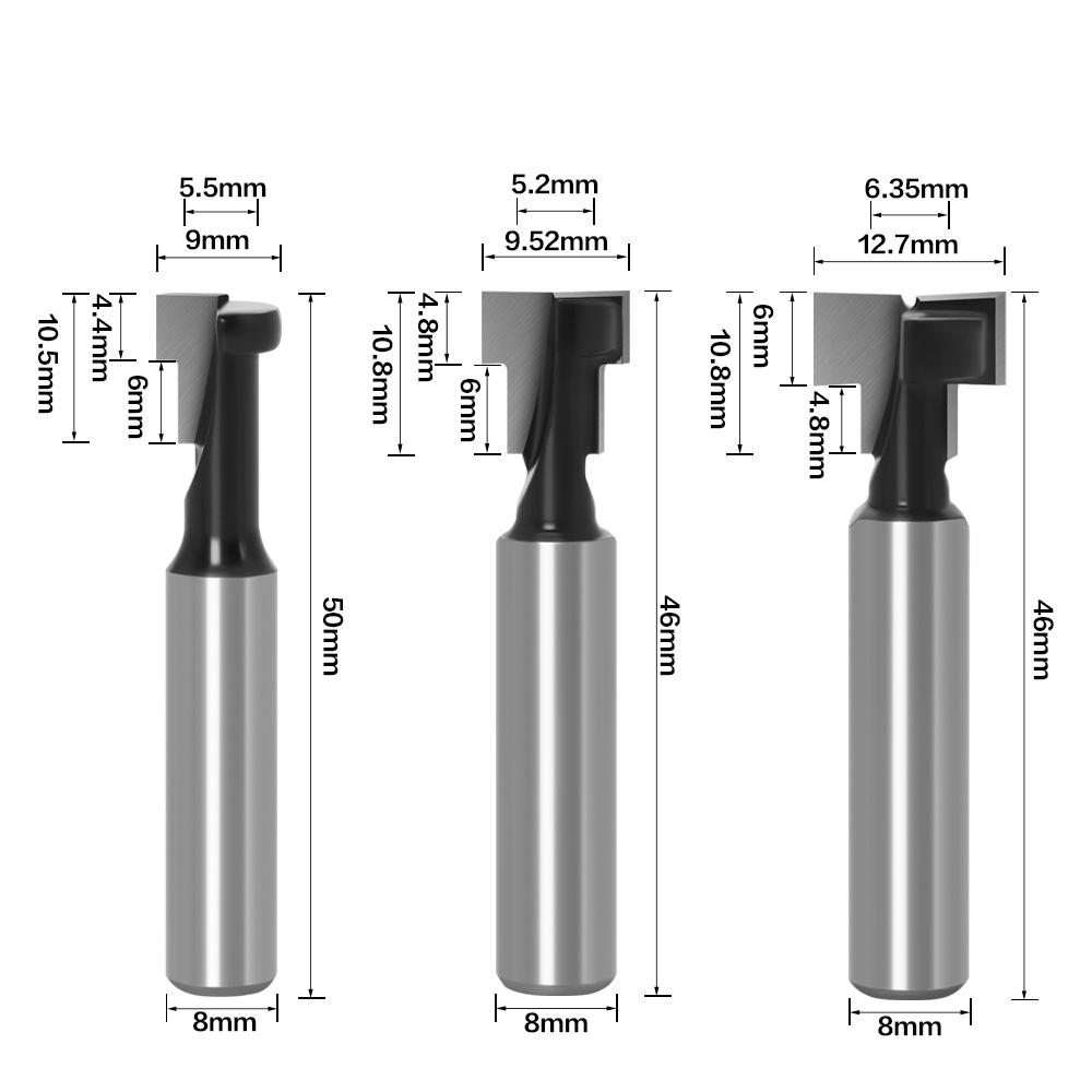 ALLSOME Frese per Legno con Gambo da 8 mm a T-Slot e Foro Chiave, Frese in Carburo per Legno, Frese per Scanalatura di Bulloni Esagonali su T-Track