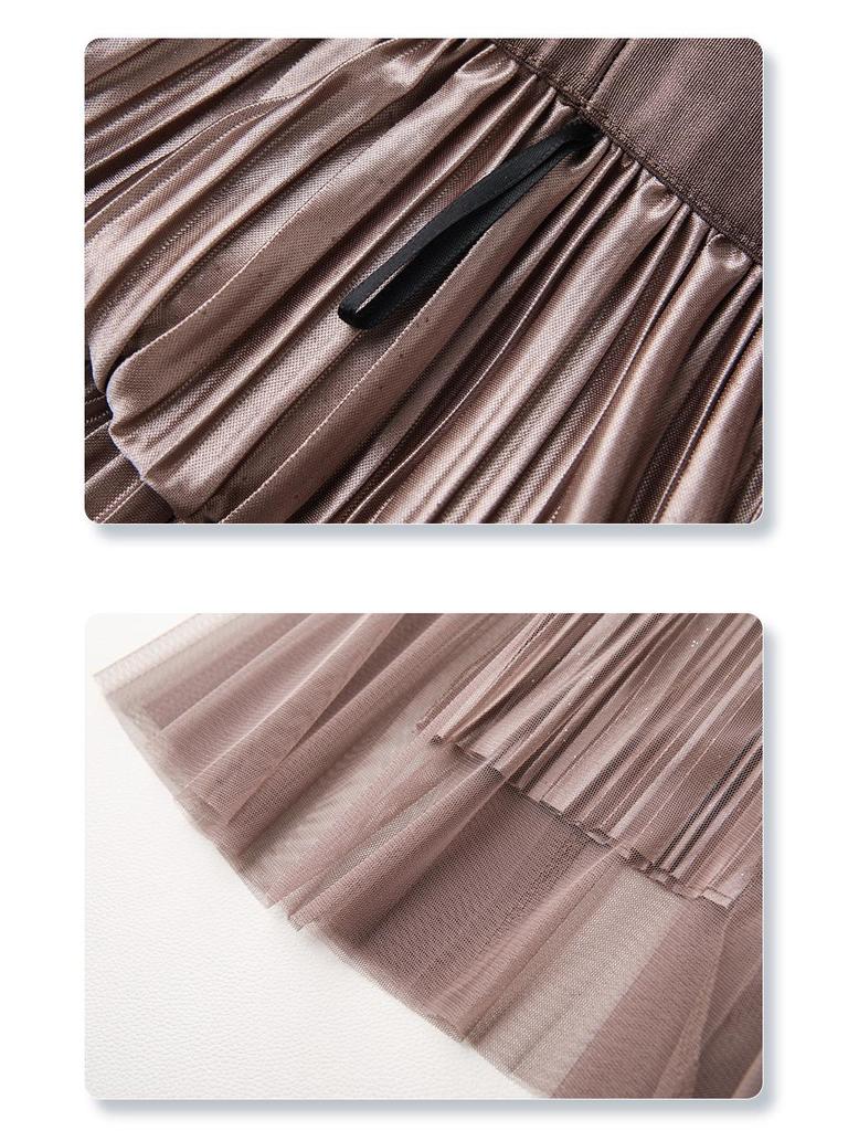 Lila Plissee A-Linien Midi-Rock für Damen - Doppellagig, Tüll im Feenstil, Neu für Frühling & Herbst 2025