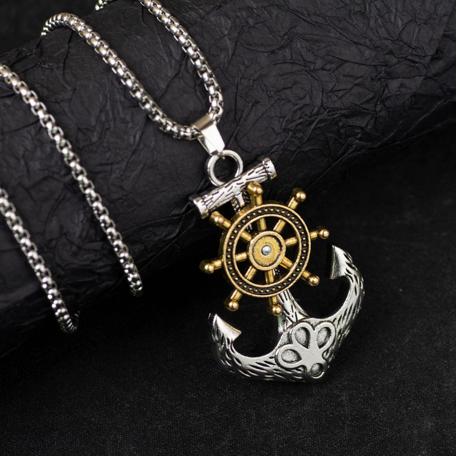 

Ретро европейское и американское ожерелье, уличный хип-хоп кулон, ретро средневековые аксессуары для ожерелья с якорем корабля белый