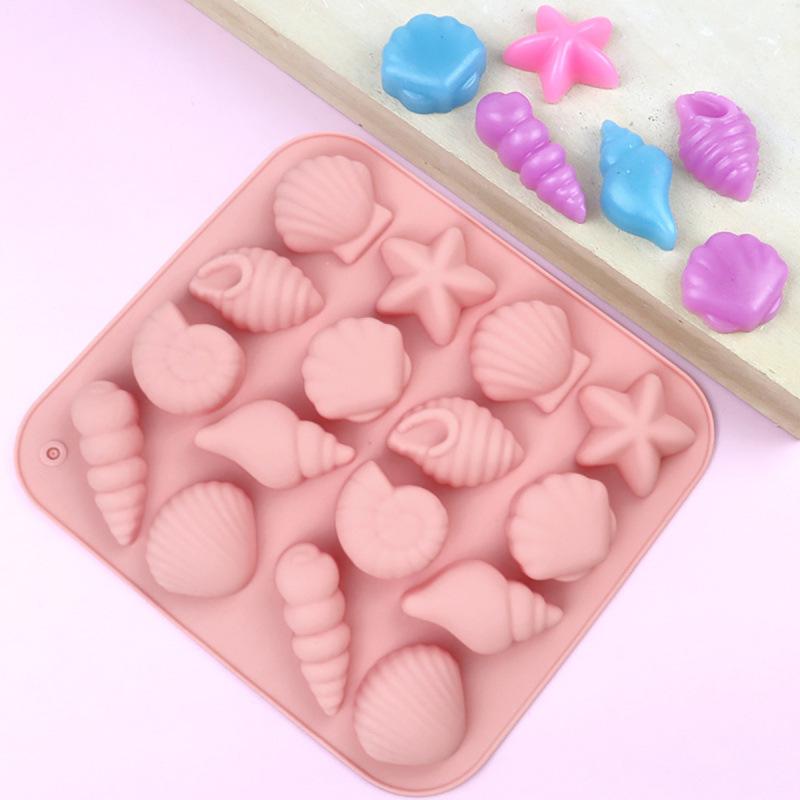 16-Cavity Starfish Shell Silicone Mold for Chocolate, Candy, Cake, and Pudding Decorations.