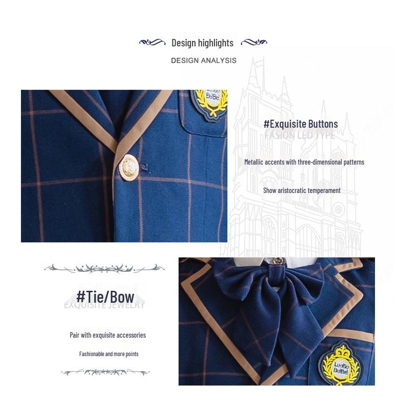 British Academy Style Girls' Pleated Skirt Uniform Set