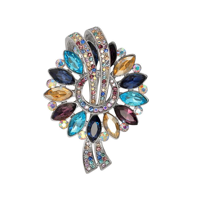Elegant Floral Rhinestone Crystal Brooch Pin
