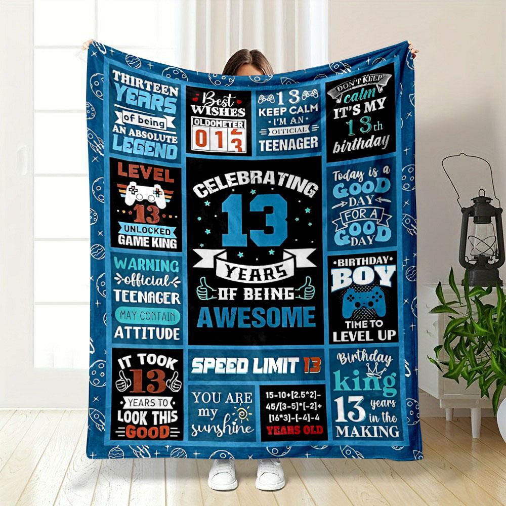 13. Geburtstag Thema Gaming Stil Wurfdecke, Blaue Dekorative Schlafzimmerdecke für Wohnzimmer Couch Mittagspause Weiche Decke für Freund Festival Geschenk