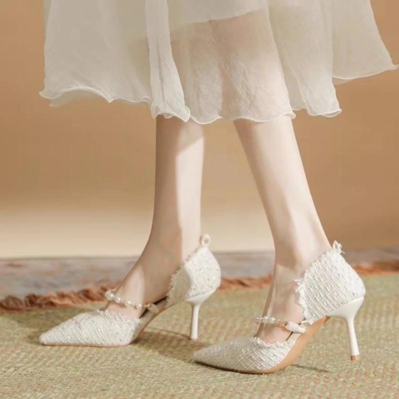 Fashion With Medium Heels Ladies Pumps Pointed Toe Stilito Pearl Women's Shoes Fashion Elegant Dress Vacation Non Slip Young Chic Point