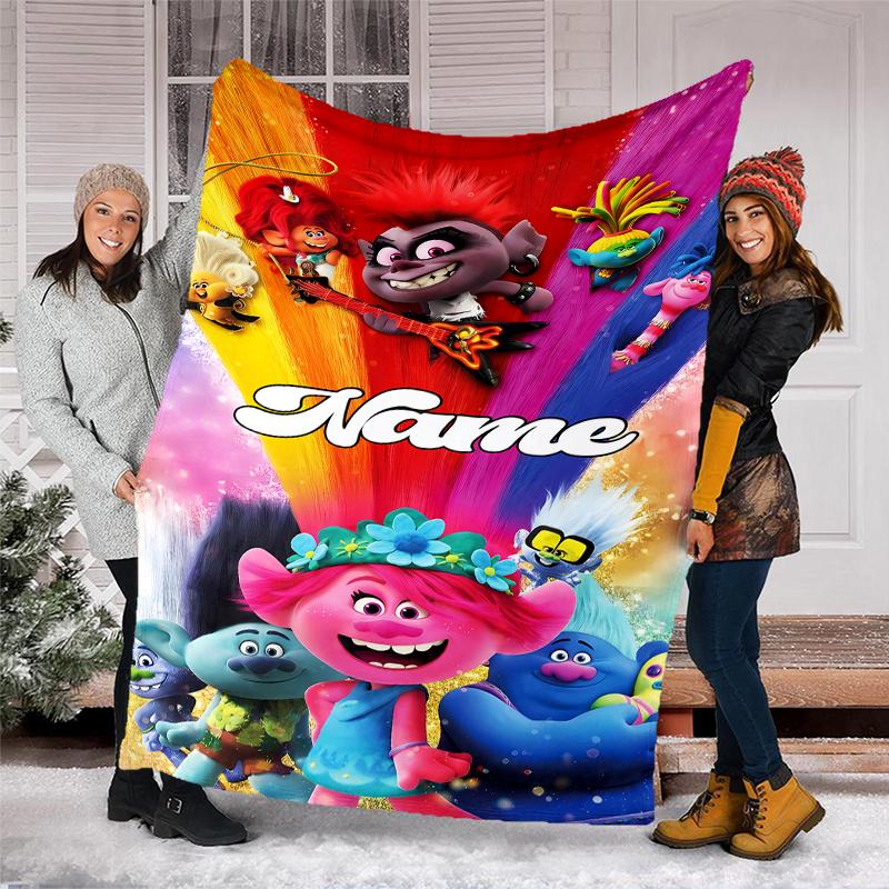 Personalized Custom Name Blanket - Trolls Print Design,Blanket for Sofa,Bed,Travel,Camping - Soft and Warm, Great Gift