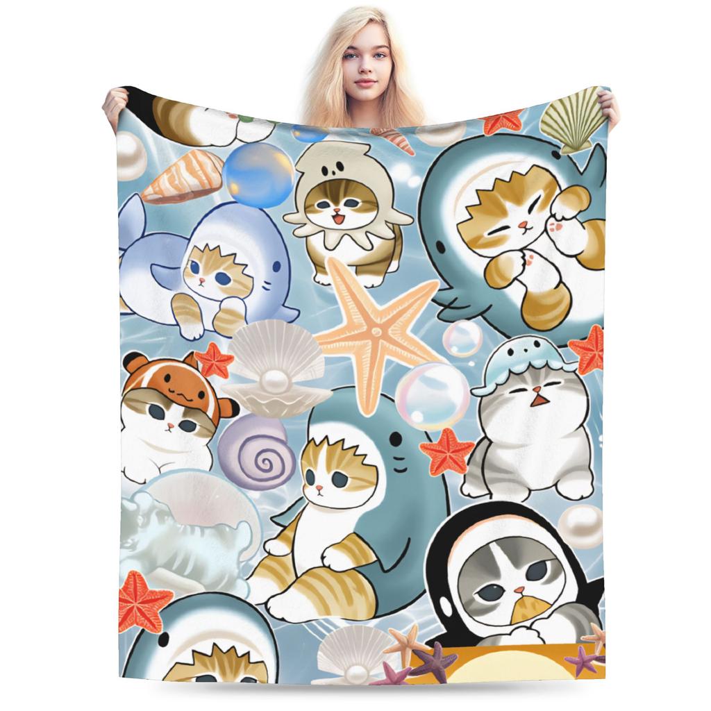 Mofusand Super Warm Blanket  Kids Adult Plush Throw Blanket Funny Outdoor Flannel Bedspread Sofa Bed Cover