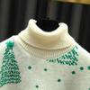 Christmas Red Turtleneck Sweater Women's Autumn Winter Vintage Casual Loose Pullovers Long Sleeve Christmas Tree Knitted Tops