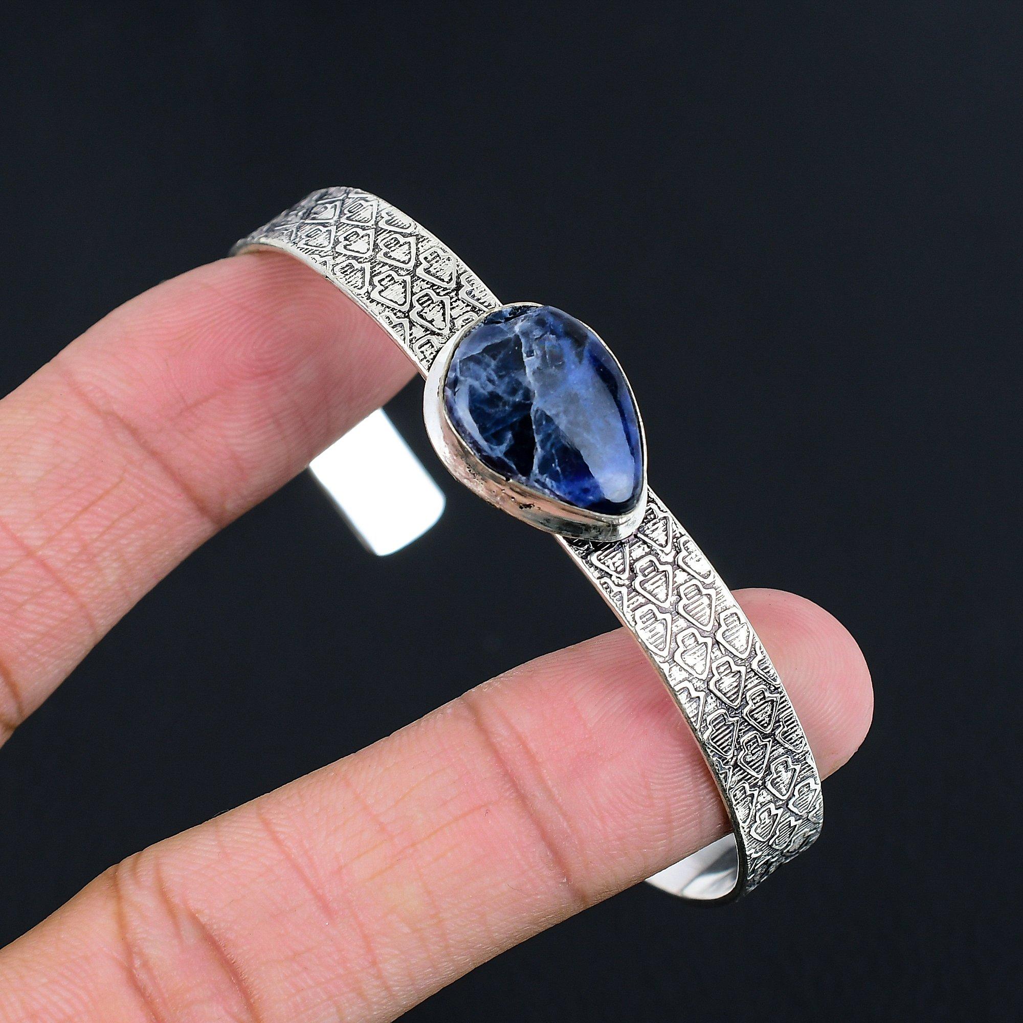 

Sterling Silver Third Eye Chakra Pear Sodalite Stone Daughter Anniversary Bangle Adjustable