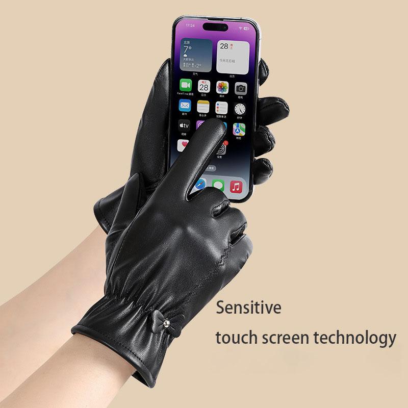 Warm Soft PU Waterproof and Cold Resistant Gloves Made of Women's Leather Fashionable and Warm with Velvet Touch Screen Gloves