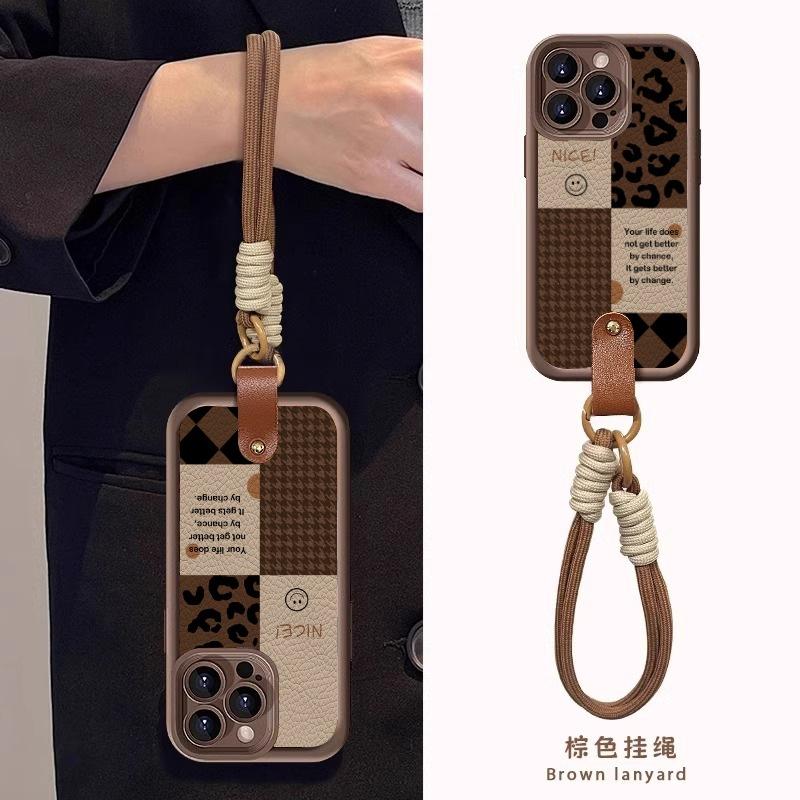 Fashion leopard print splicing Suitable for Samsung S25FE painted F06 mobile phone case A07 A17 smiley face M06 M56 hand rope