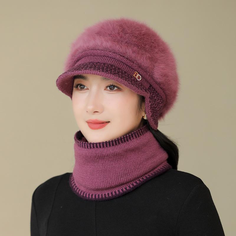 Dicke warme Wintermütze für Damen, Ohrenschützer Kaninchenfell Strickmütze, Kälteschutzmütze zum Reiten