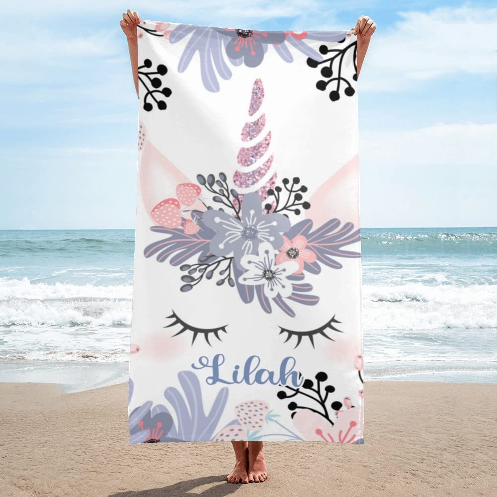 Name Bath Towels Cartoon Unicorn Beach Towel Bathroom Sport Towel for Adult Kids Microfiber Quick Dry Swimming Cover