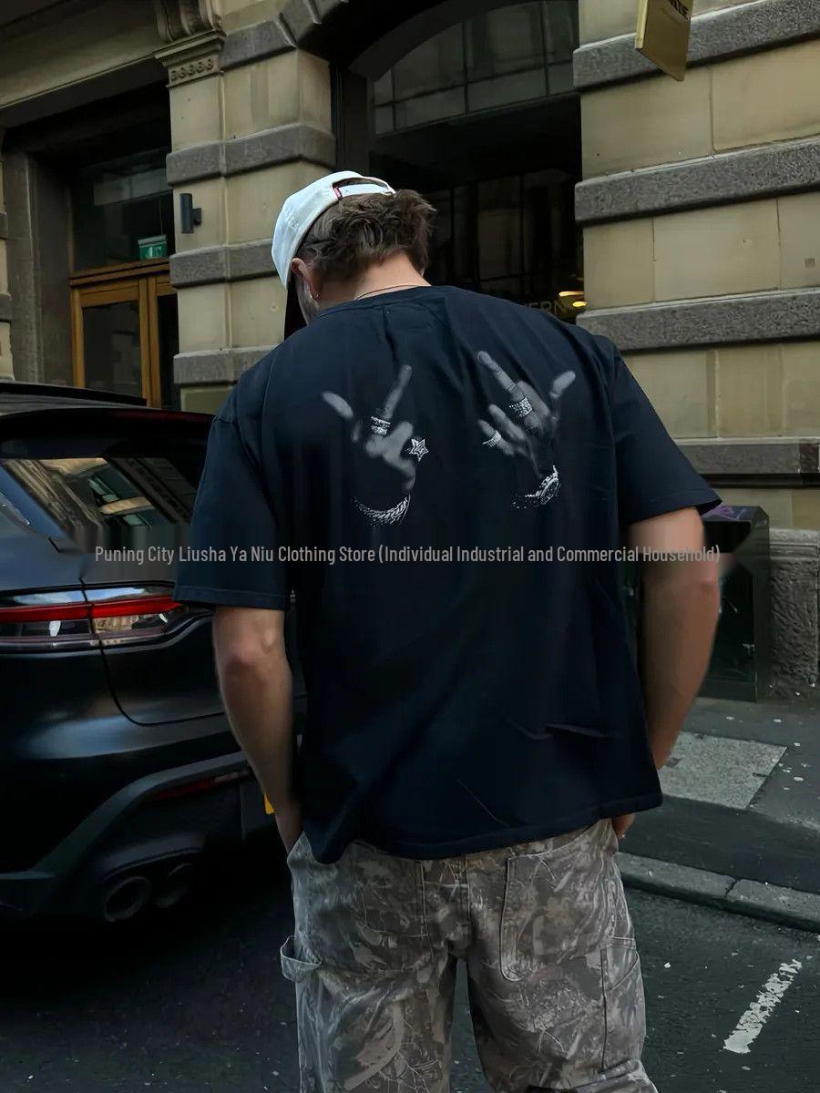 100% Хлопок Свободный Крой Короткий Рукав Модная Уличная Стиль Плохой Парень Футболка S чёрный