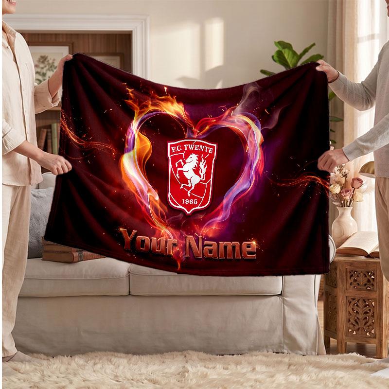FC Twente Personalized Fleece Blanket With Football Logo, Custom Name Text Soft Warm Home Throw Blanket